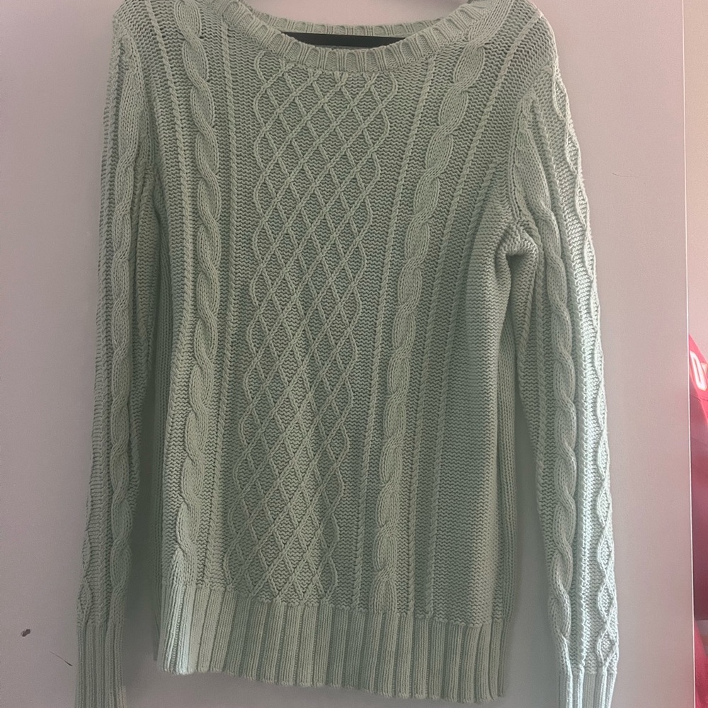 Cable Knit Crewneck Sweater - Mint Green
